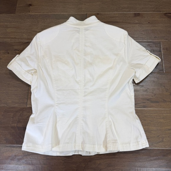 WHITE HOUSE BLACK MARKET‎ Short Sleeve Utility Jacket Cream Gold Button Size 12 - Picture 5 of 9